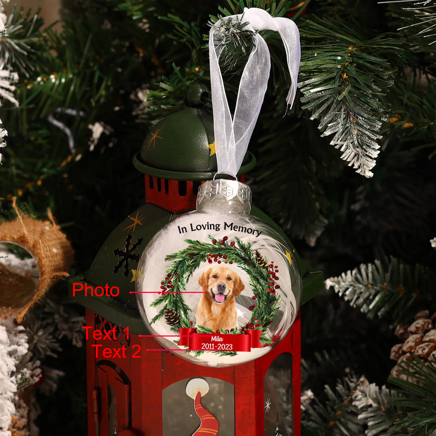 Memorial Ball Feather Ornaments Custom Photo & Text Christmas Hanging Ornament Commemorate Deceased Loved Ones - In Loving Memory-Jessemade AU