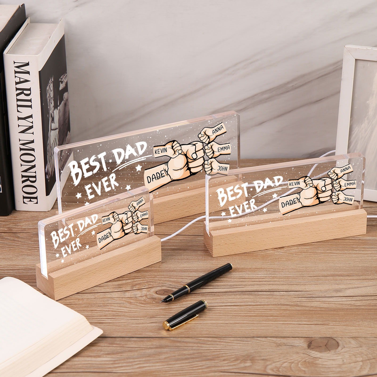 Best Dad Ever - Personalised 5 Names Acrylic Night Light Custom Fist Bump LED Lamp Fathers Day Gifts-Jessemade AU