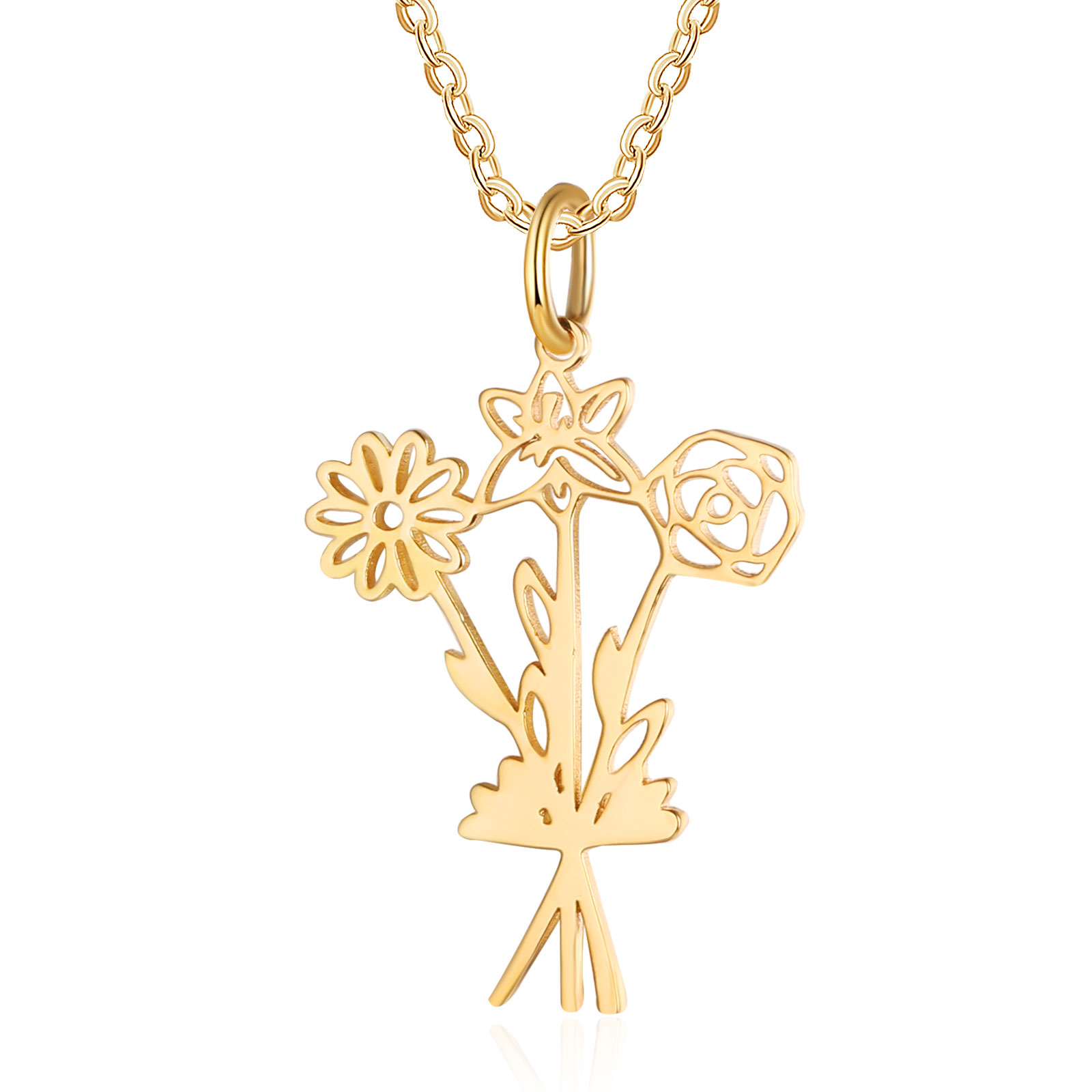 Personalised 3 Birthday Flowers Necklace Custom Pendant Necklace Gold Birthday Gift for Her-Jessemade AU