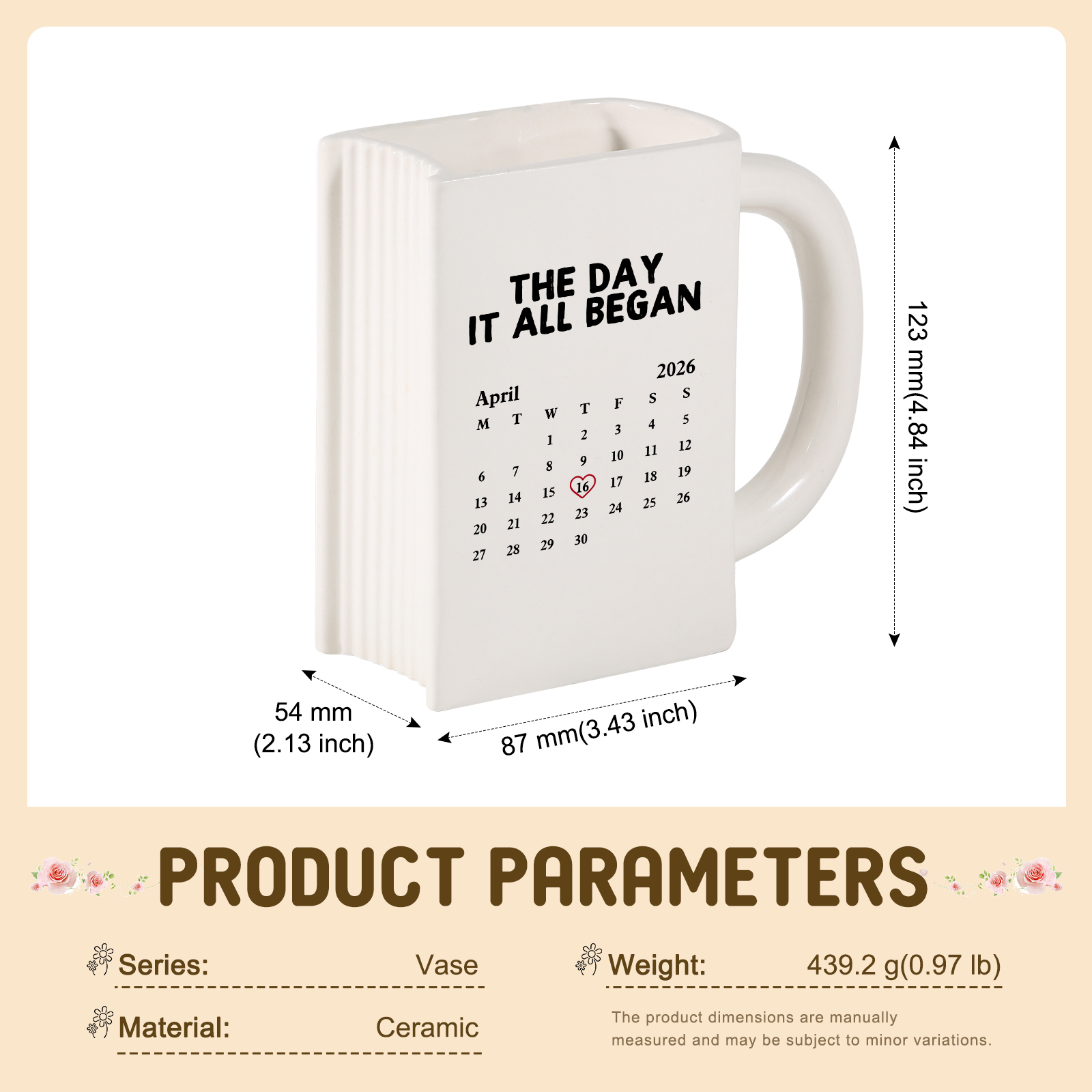 Personalised Ceramic Book-Shaped Vase with 2 Names and Date for Couples