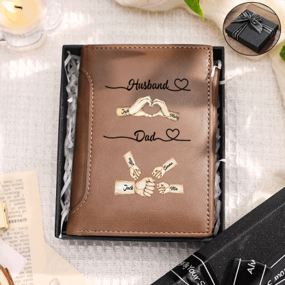 Personalised Wallet with 2–10 Names and Fists PU Leather Wallet Father's Day Gift for Dad or Husband | Jessemade