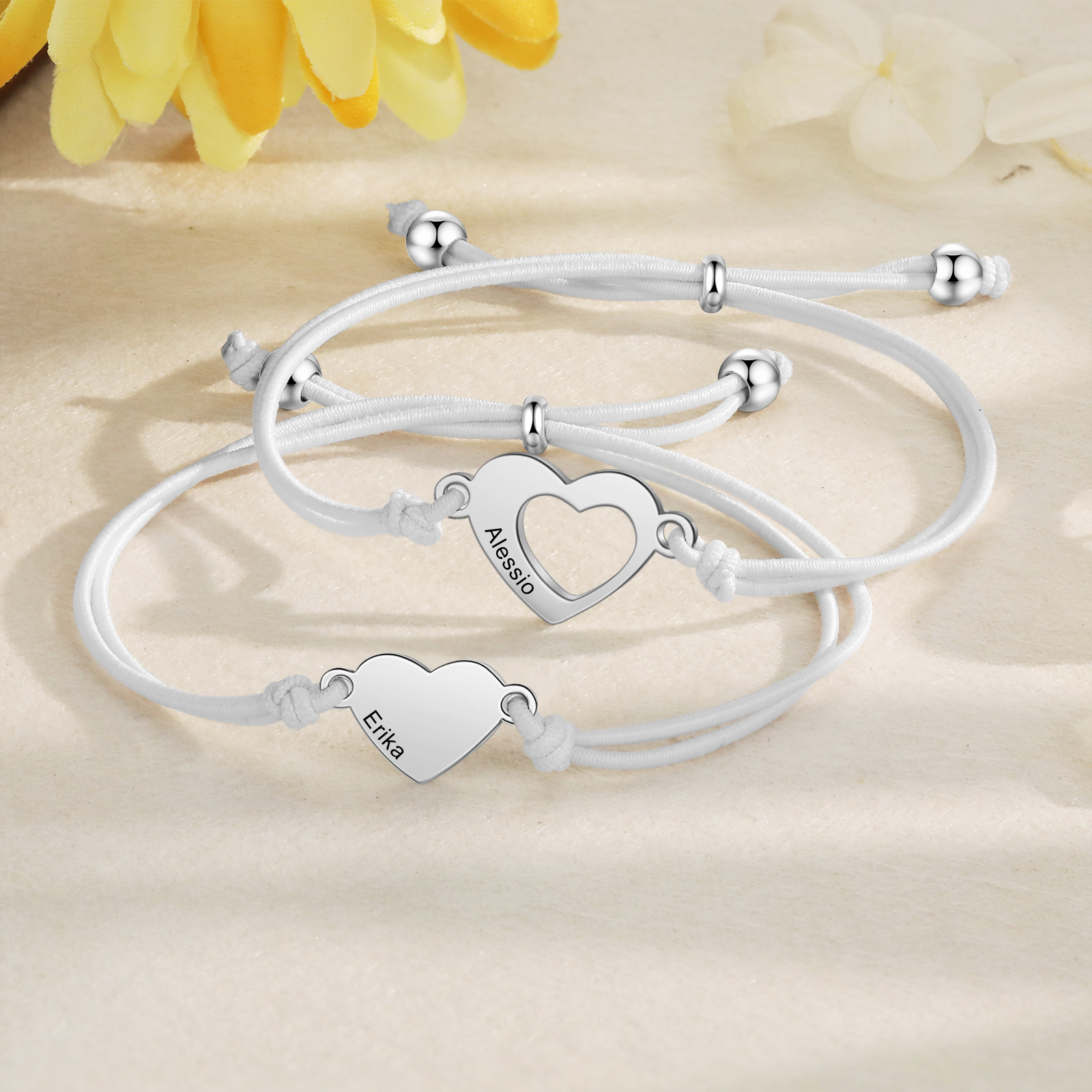 2 Pcs Heart Bracelet Set Custom 2 Names Adjustable Bracelets Back to School Gift for Daughter Granddaughter-Jessemade AU