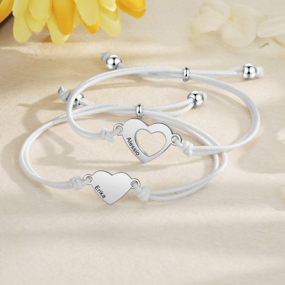 2 Pcs Heart Bracelet Set Custom 2 Names Adjustable Bracelets Back to School Gift for Daughter Granddaughter-Jessemade AU