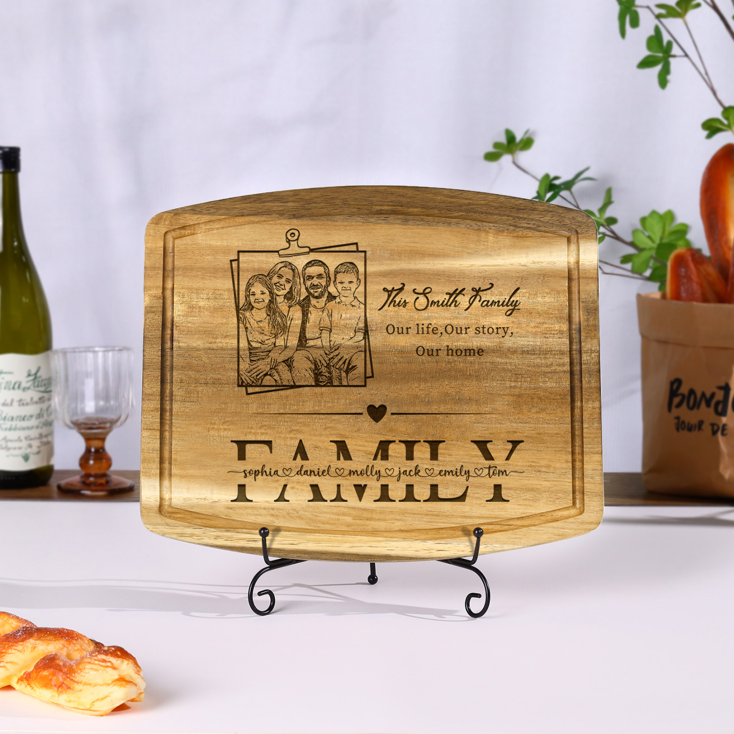 Personalised Family Cutting Board Custom 1 Photo & 2 Texts & 6 Names Cutting Board Creative Gifts-Jessemade AU