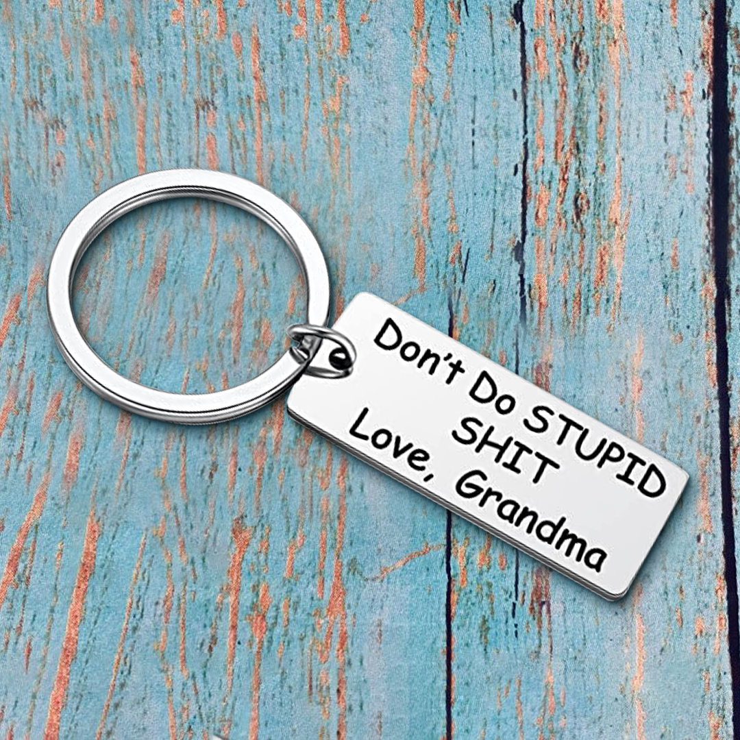 Don't Do Stupid Keychain From Grandma Grandpa Keychain Funny Gifts Set for Kids