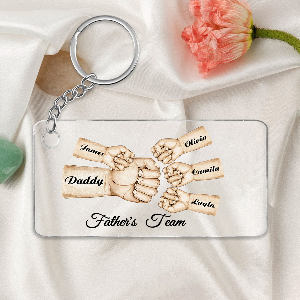 5 Names - Personalised Text & Name Acrylic Keychain Fist Bump Fathers Day Gifts for Dad/Grandpa-Jessemade AU