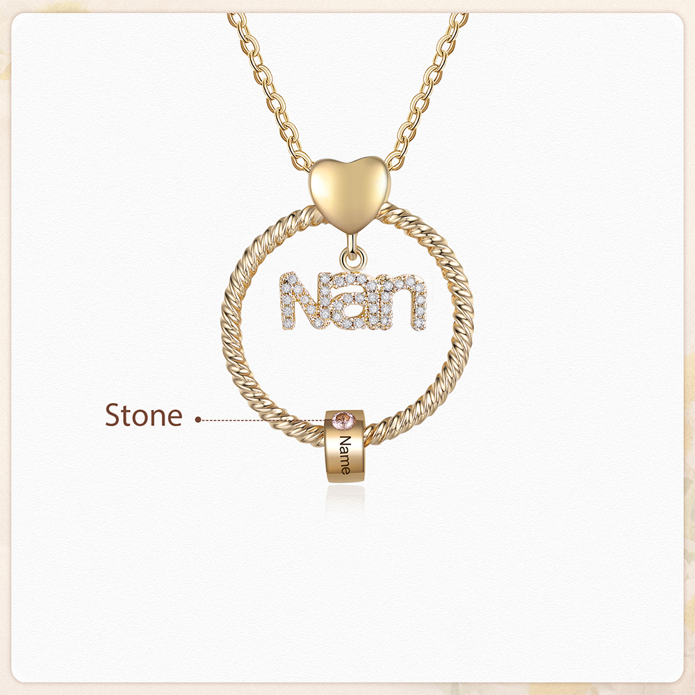 1 Name - Personalised Nan Necklace Custom Name Birthstone Circle Pendant Necklace Christmas Gift for Grandma Nana-Jessemade AU