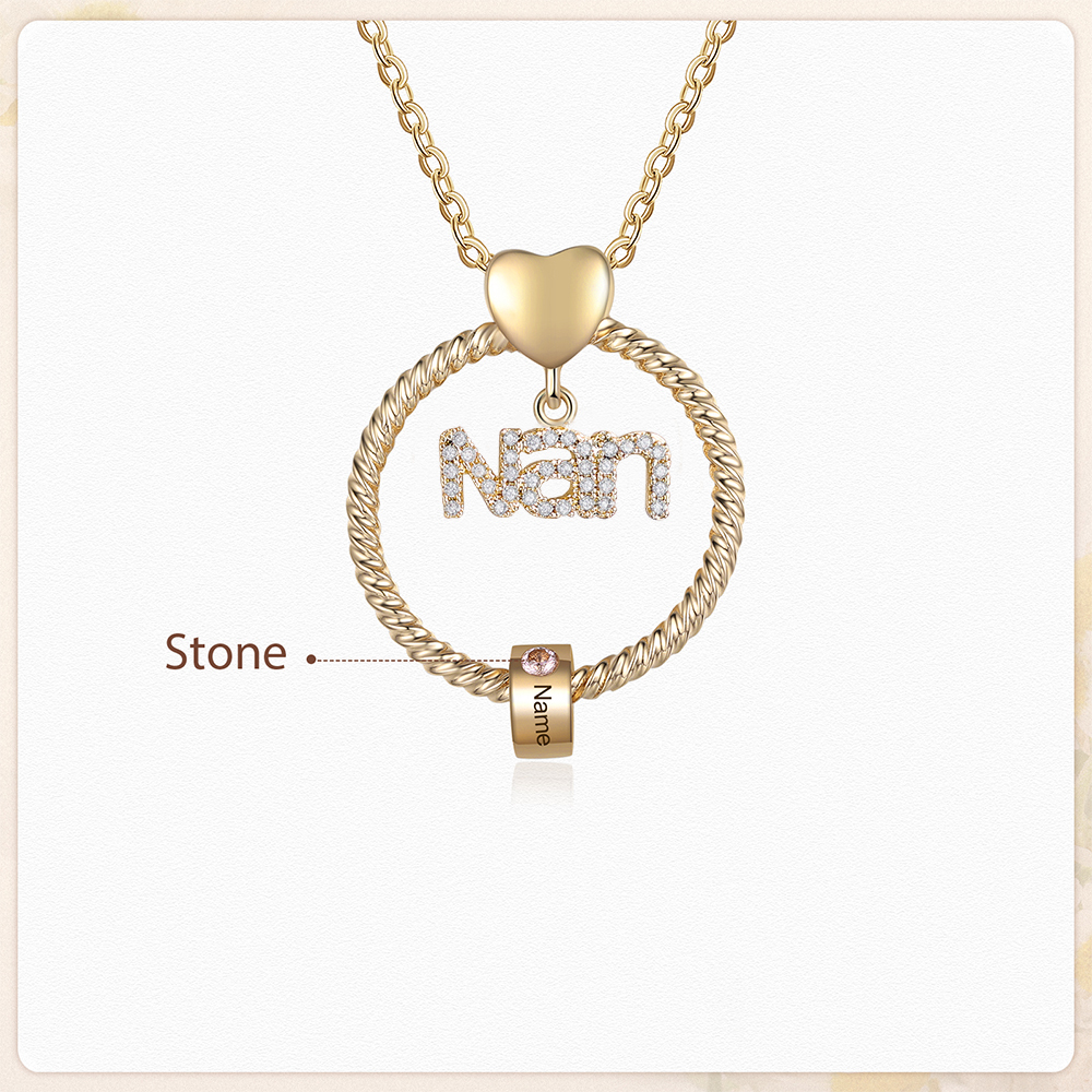 1 Name - Personalised Nan Necklace Custom Name Birthstone Circle Pendant Necklace Christmas Gift for Grandma Nana-Jessemade AU