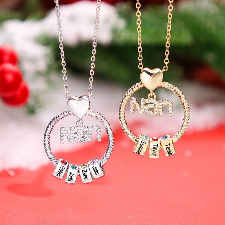 3 Names - Personalised Nan Necklace Custom Names 3 Birthstones Circle Pendant Necklace Christmas Gift for Grandma Nana-Jessemade AU