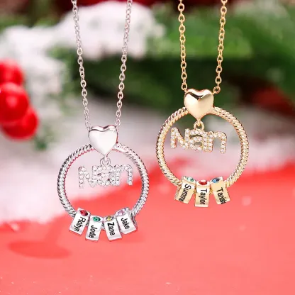 3 Names - Personalised Nan Necklace Custom Names 3 Birthstones Circle Pendant Necklace Christmas Gift for Grandma Nana-Jessemade AU