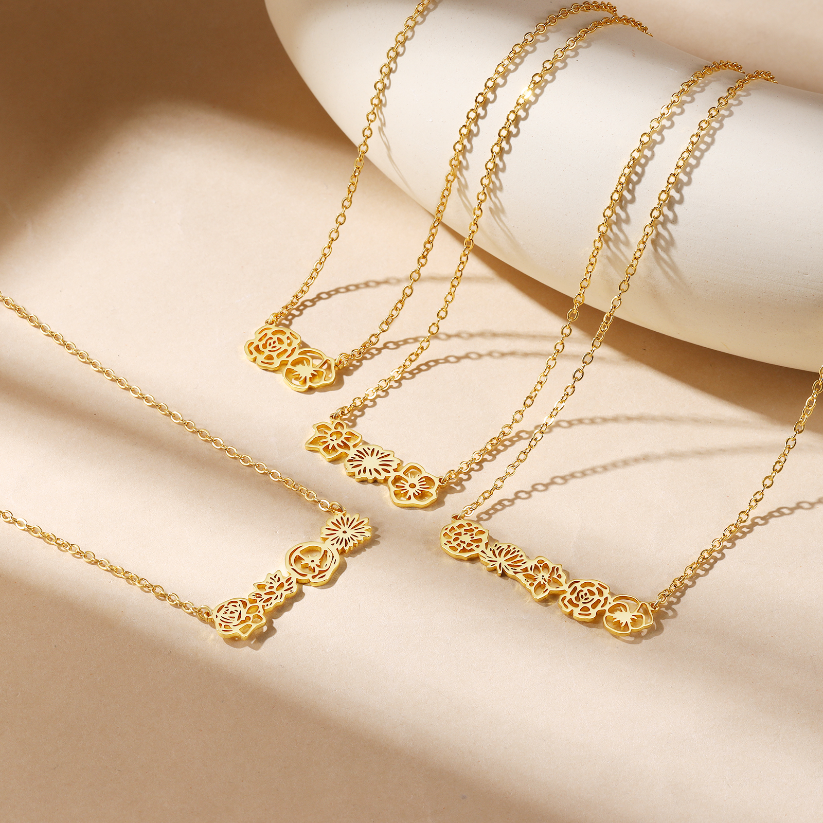 Personalised 4 Birthday Flowers Necklace Gold Custom Pendant Necklace Birthday Gift for Her-Jessemade AU