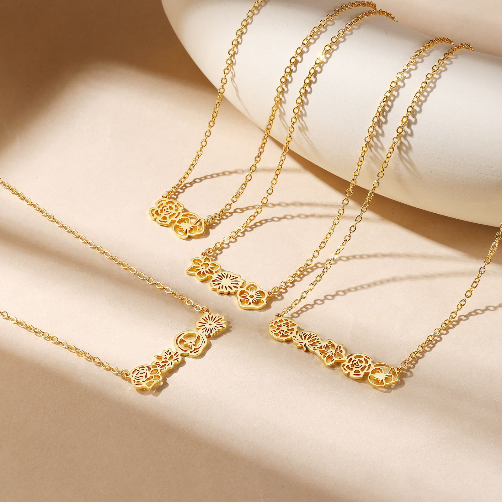 Personalised 4 Birthday Flowers Necklace Gold Custom Pendant Necklace Birthday Gift for Her-Jessemade AU