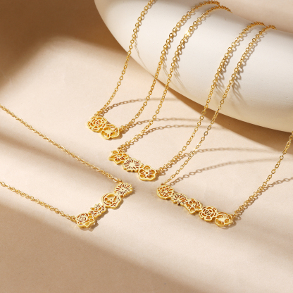 Personalised 4 Birthday Flowers Necklace Gold Custom Pendant Necklace Birthday Gift for Her-Jessemade AU