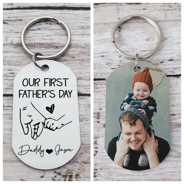 Personalised 1 Photo & 2 Names Keychain Holding Hands Keychain Gifts for Dad - Our First Father's Day