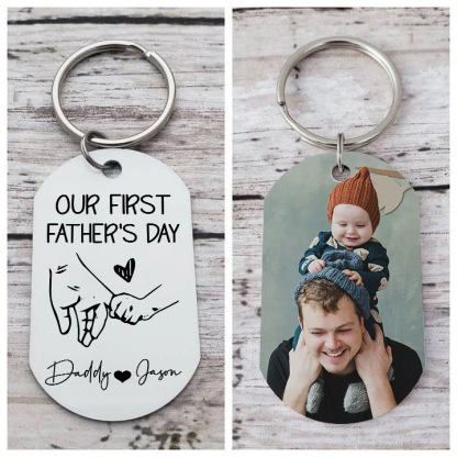 Personalised 1 Photo & 2 Names Keychain Holding Hands Keychain Gifts for Dad - Our First Father's Day