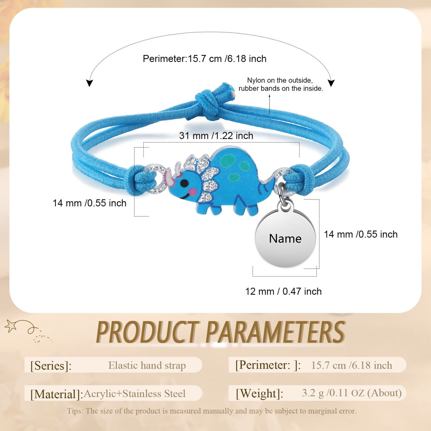 2 Pcs Bracelet Set Custom Names Blue Dinosaur Charm Hair Ties Back To School Gift - My Heart Will Be With You Throughout The Day-Jessemade AU