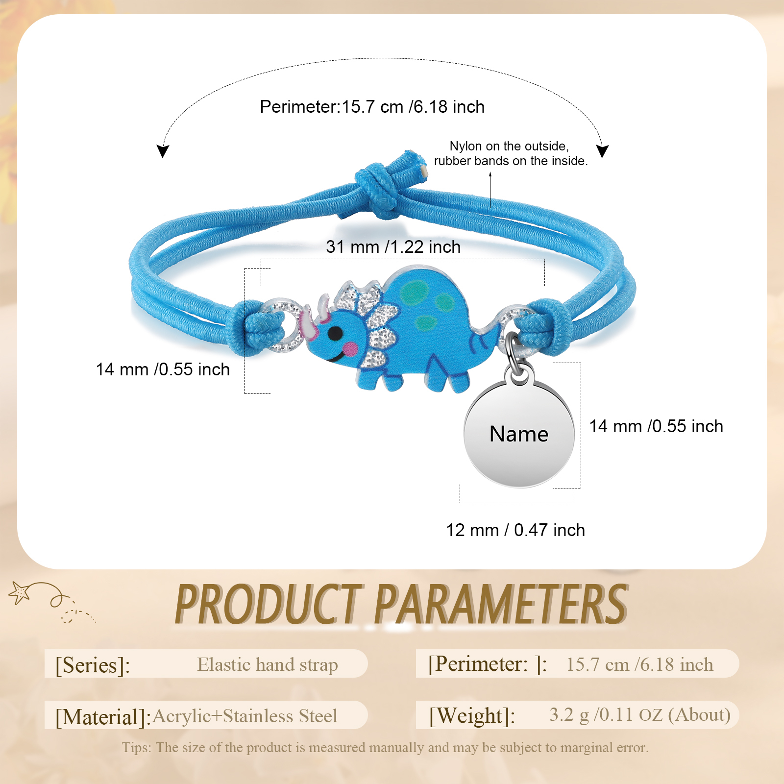 2 Pcs Bracelet Set Custom Names Blue Dinosaur Charm Hair Ties Back To School Gift - My Heart Will Be With You Throughout The Day-Jessemade AU