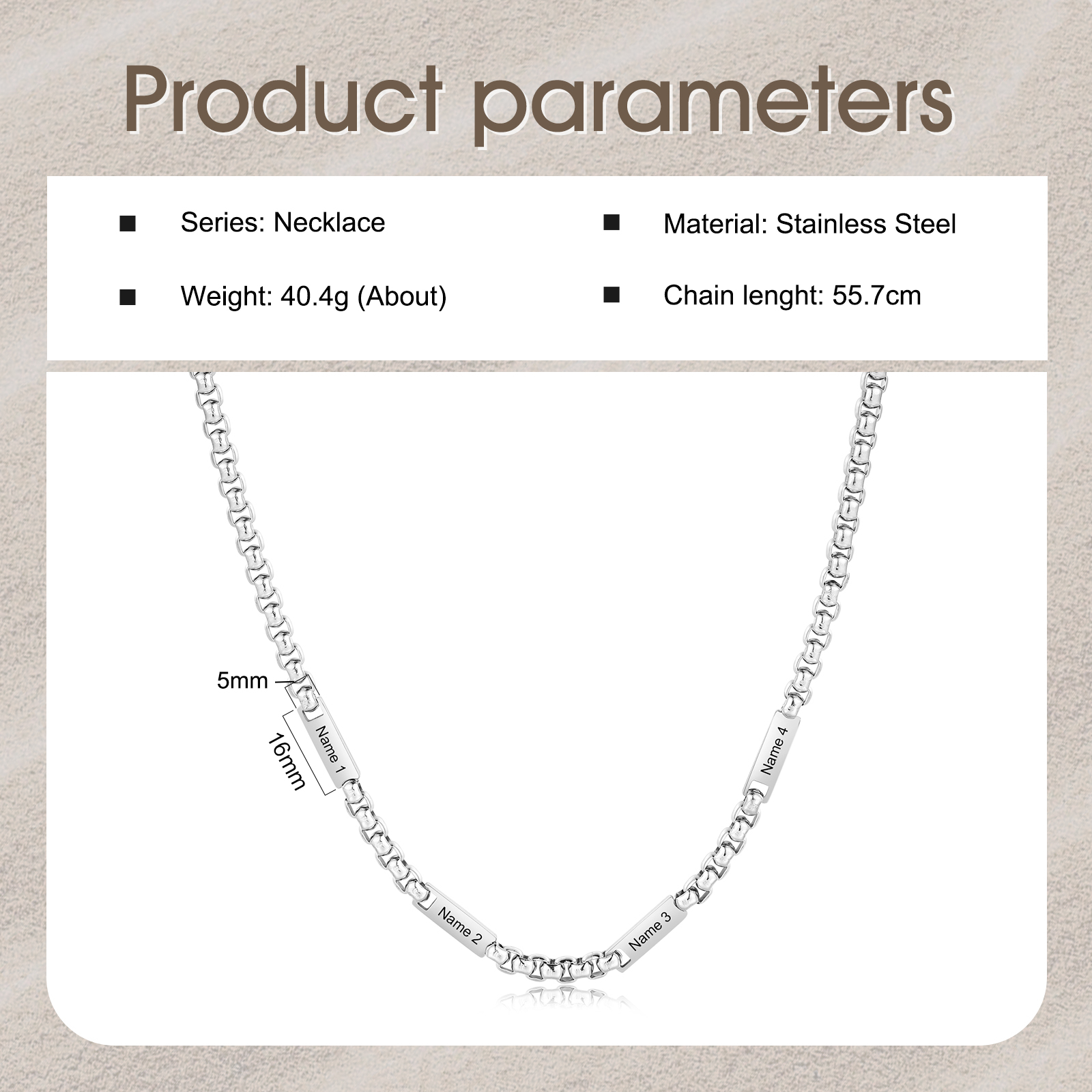 Personalized 4 Names Cuban Link Chain Necklace Stainless Steel Men Necklace