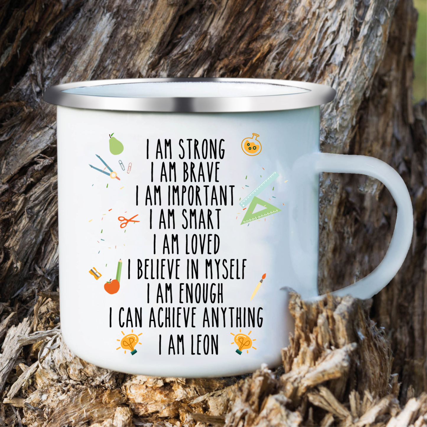 Personalised Enamel Mug Custom 1 Name Cup Back to School Gift for Kids - I Am Strong, I Am Brave, I Am Important-Jessemade AU