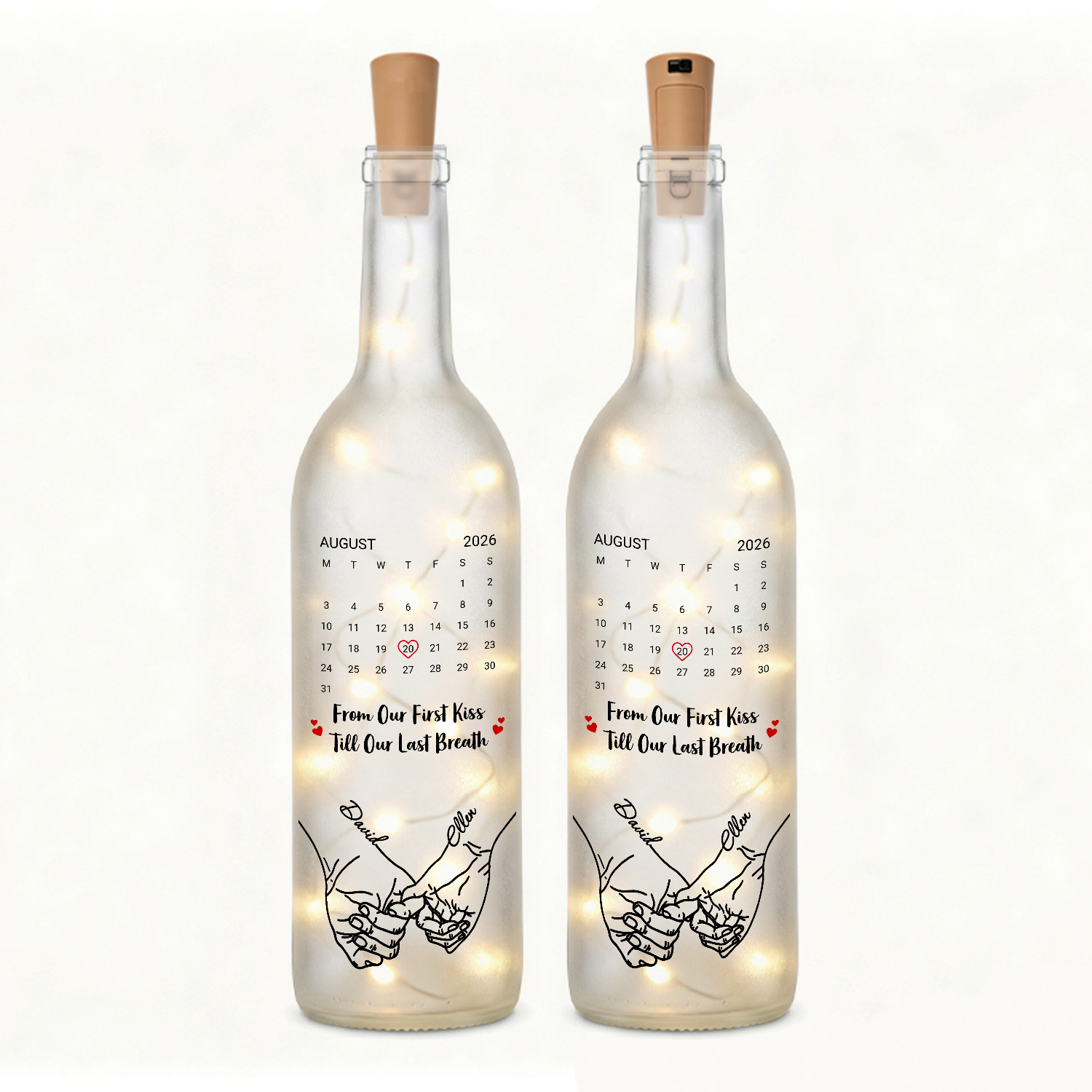 Personalised Couple Light-Up Bottle with 2 Names and Date – Romantic Keepsake Gift