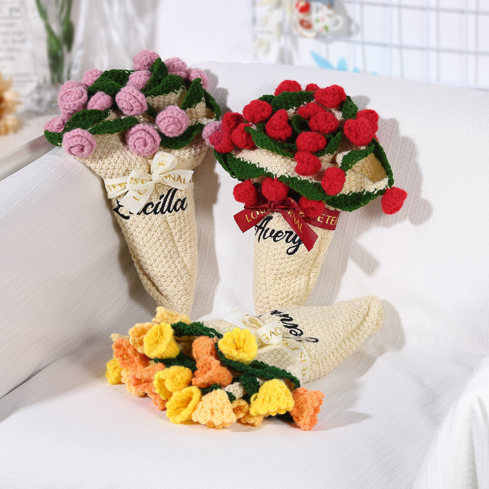 Personalised Crochet Flower Blanket Custom Name Birthday Gift for Her | Jessemade