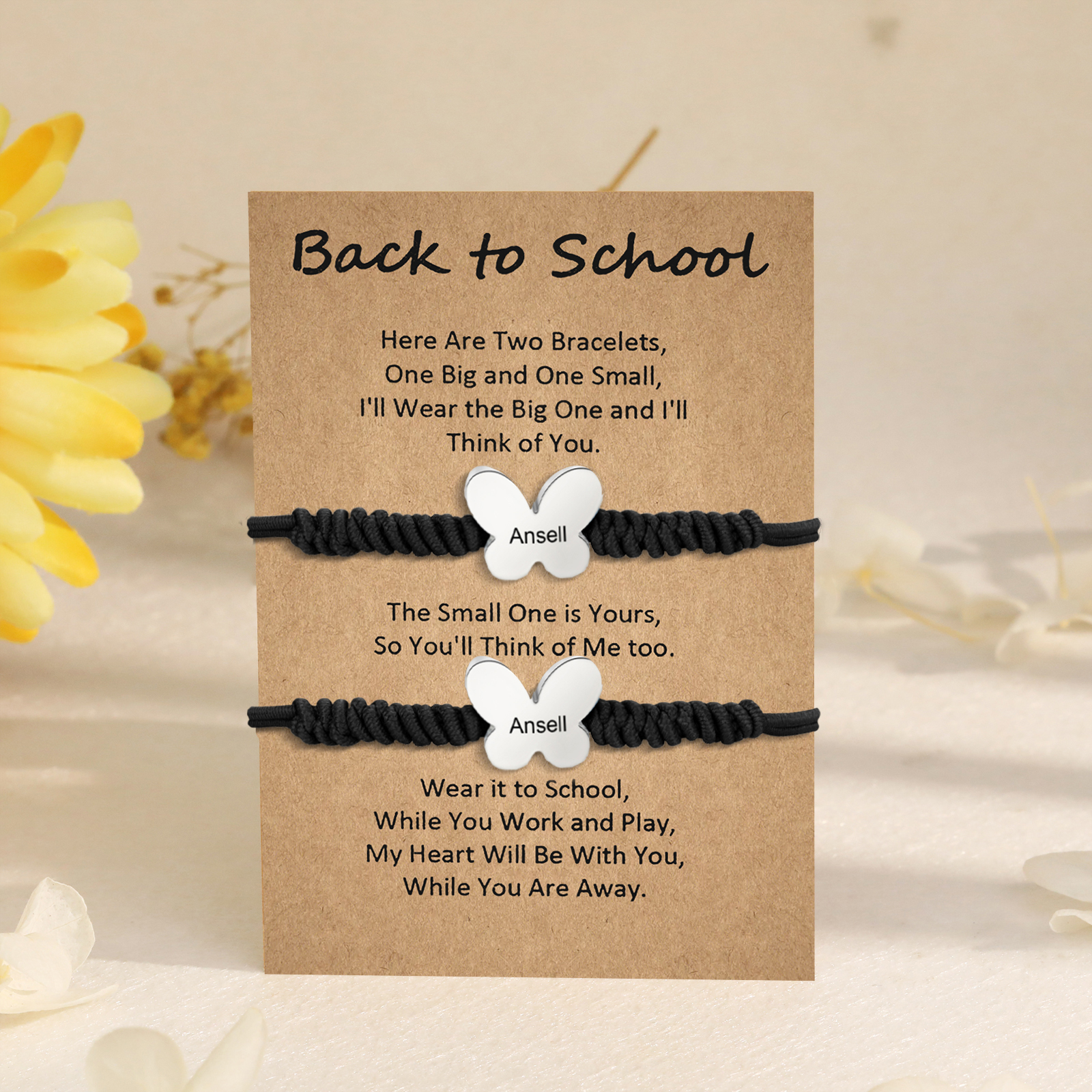 2 Pcs Butterfly Bracelet Set Custom 2 Names Adjustable Bracelets Back to School Gift for Daughter Granddaughter-Jessemade AU