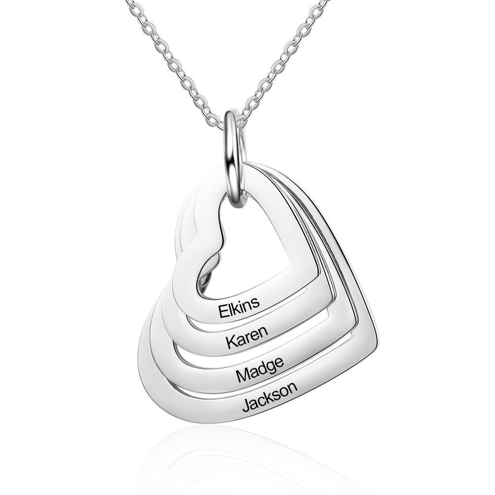 Personalised Mother Necklace Engraved 4 Names Heart Pendant Necklace-Jessemade AU