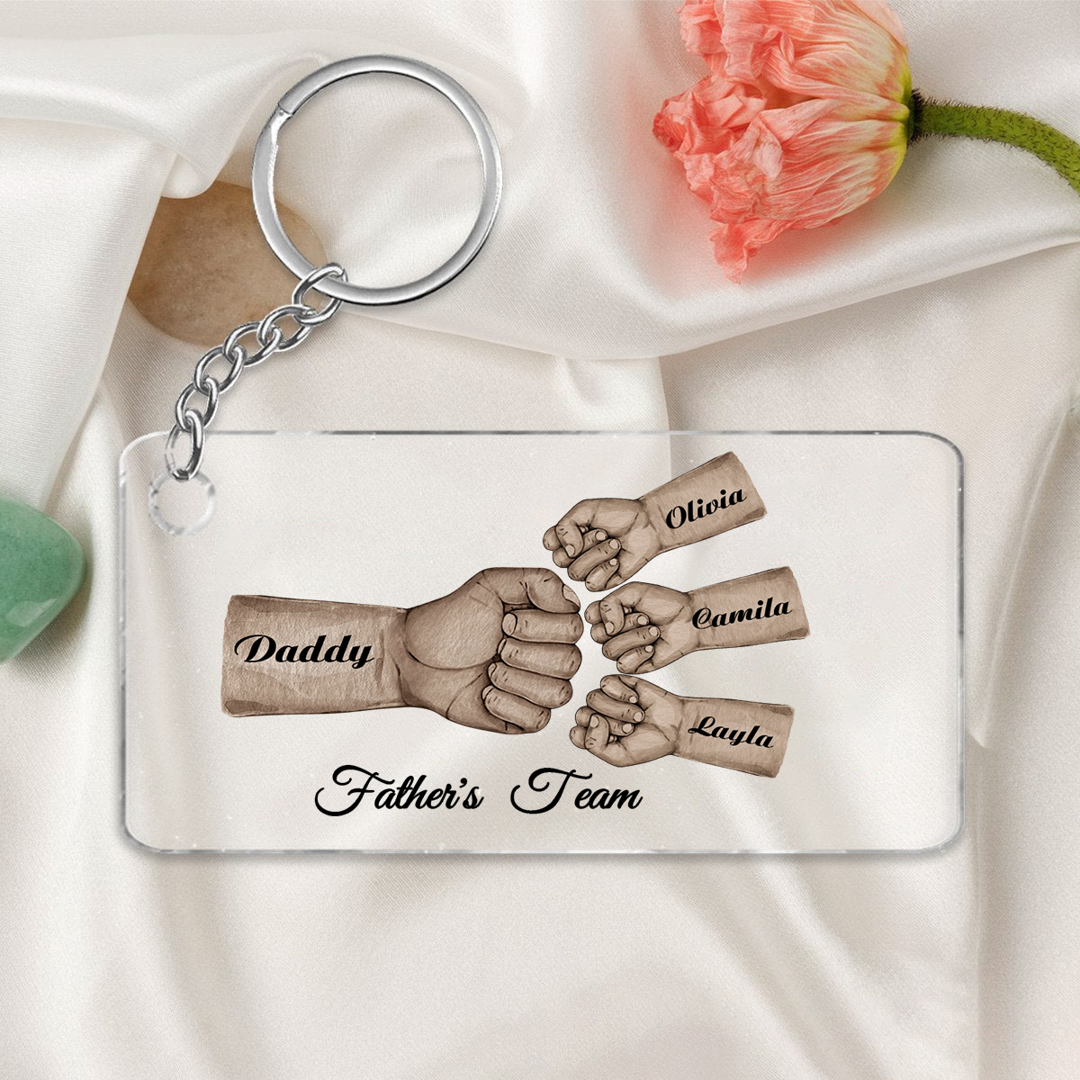 4 Names - Personalised Text & Name Acrylic Keychain Fist Bump Fathers Day Gifts for Dad/Grandpa-Jessemade AU