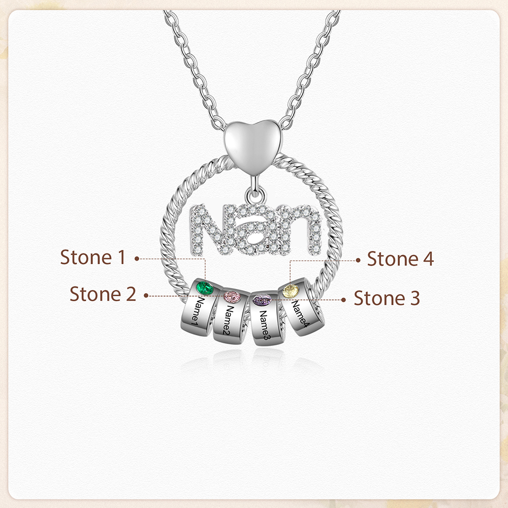 4 Names - Personalised Nan Necklace Custom Names 4 Birthstones Circle Pendant Necklace Christmas Gift for Grandma Nana-Jessemade AU