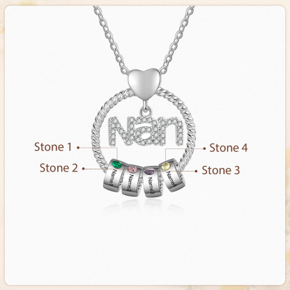4 Names - Personalised Nan Necklace Custom Names 4 Birthstones Circle Pendant Necklace Christmas Gift for Grandma Nana-Jessemade AU