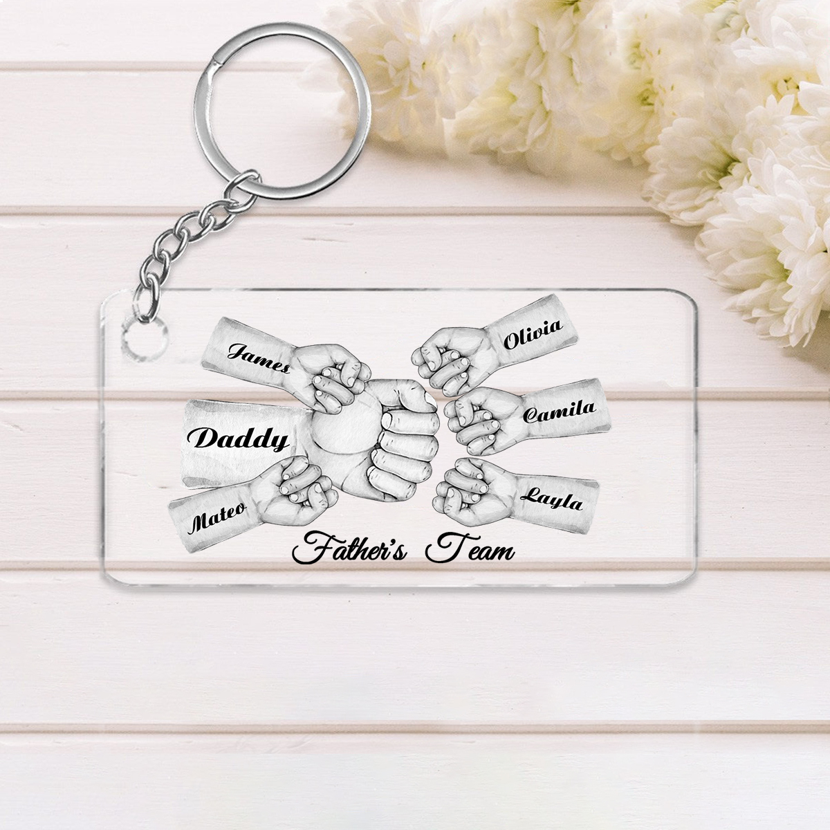 6 Names - Personalised Text & Name Acrylic Keychain Fist Bump Fathers Day Gifts for Dad/Grandpa-Jessemade AU