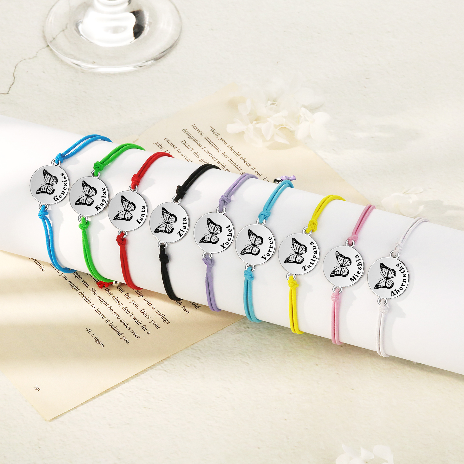 2 Pcs Bracelet Set Custom Names Butterfly Bracelets Back To School Gift for Daughter Granddaughter-Jessemade AU