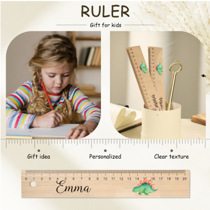 Custom 1 Name Ruler Wooden Dinosaur Ruler Back To School Gift for Boys Girls-Jessemade AU
