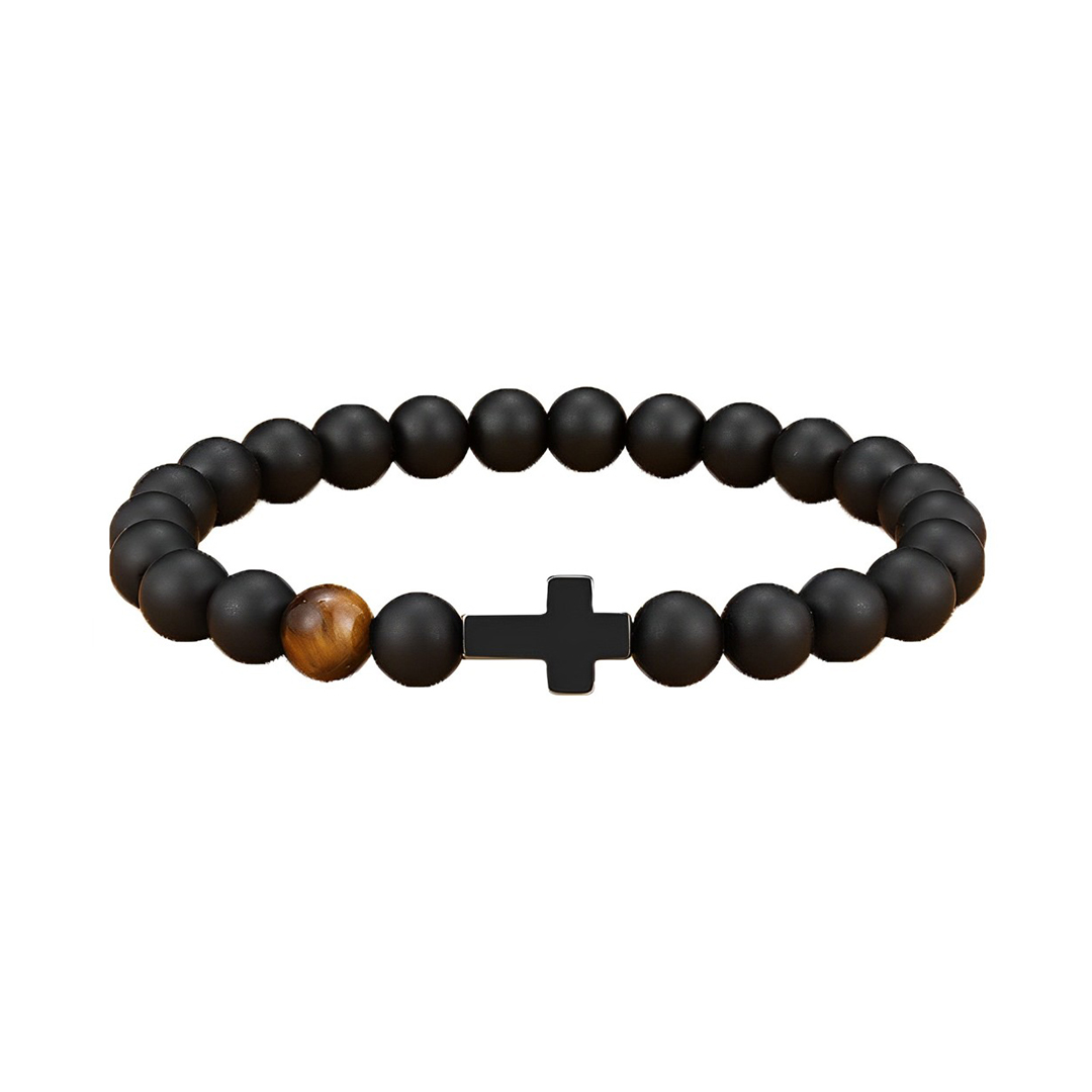 Black Gallstone Cross Bracelet Beads Bracelet-Jessemade AU