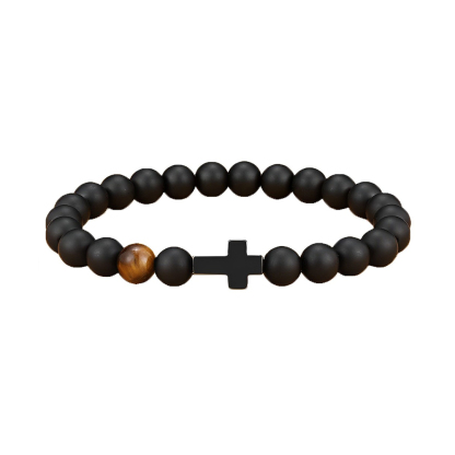 Black Gallstone Cross Bracelet Beads Bracelet-Jessemade AU