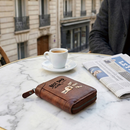 Personalised Genuine Leather Card Holder with 1–6 Names and Fist Bumps, Zipped Wallet for Dad/Grandad