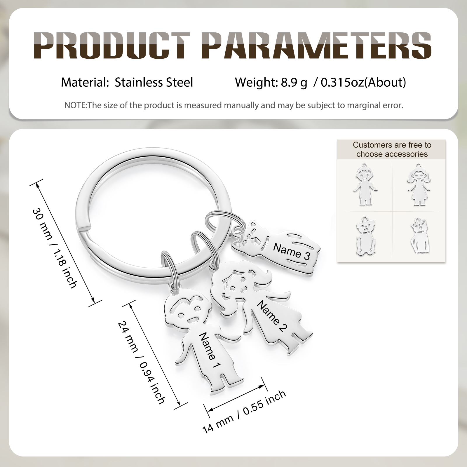 3 Names - Personalised Kid Charm Keychain Pet Charm Keyring Father's Day Gift for Family Friends-Jessemade AU