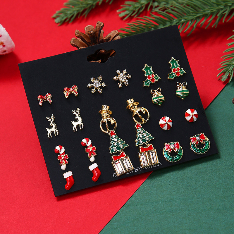 16-Pair Christmas Stud Earring Set Festive Holiday Jewelry for Women & Girls-Jessemade AU