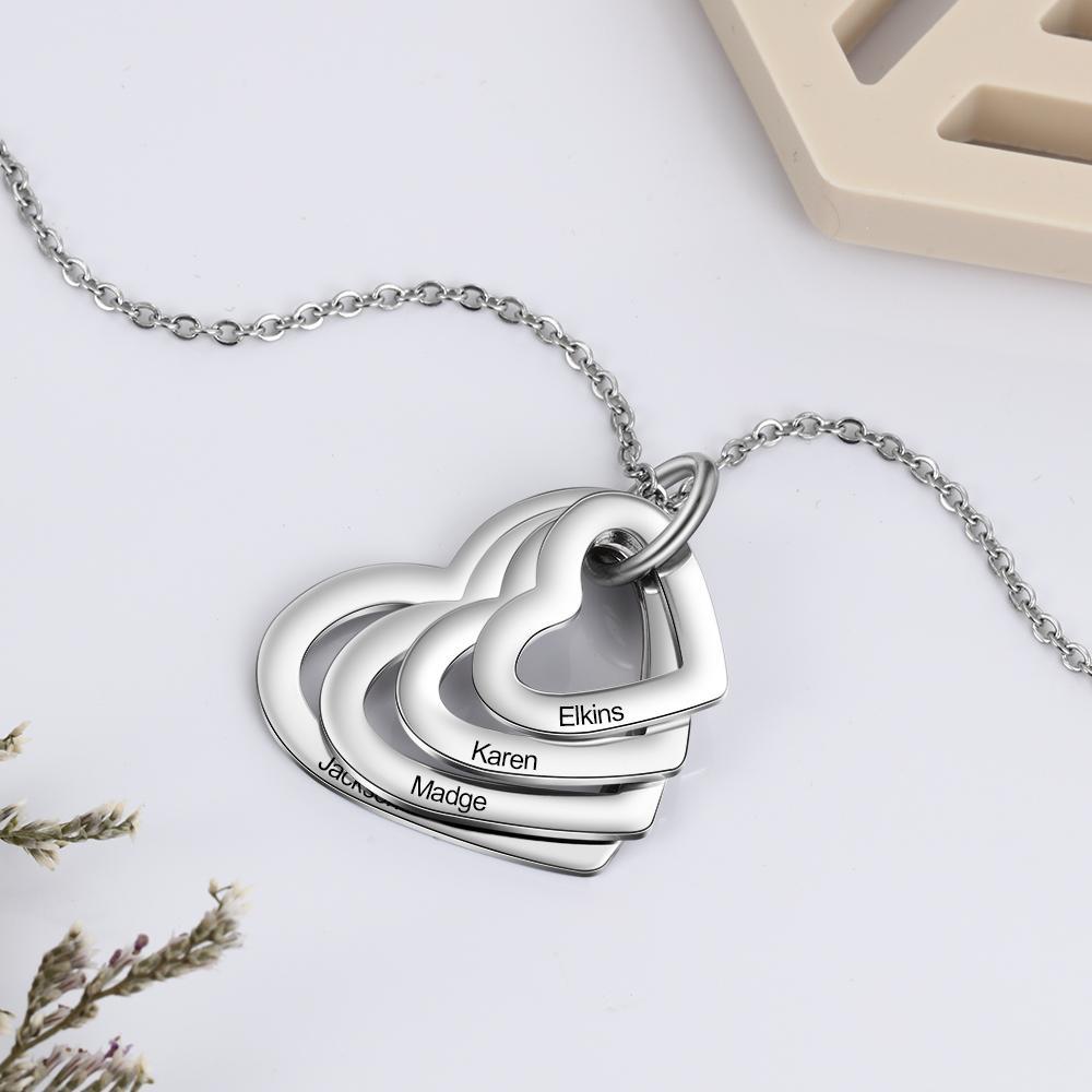 Personalised Mother Necklace Engraved 4 Names Heart Pendant Necklace-Jessemade AU