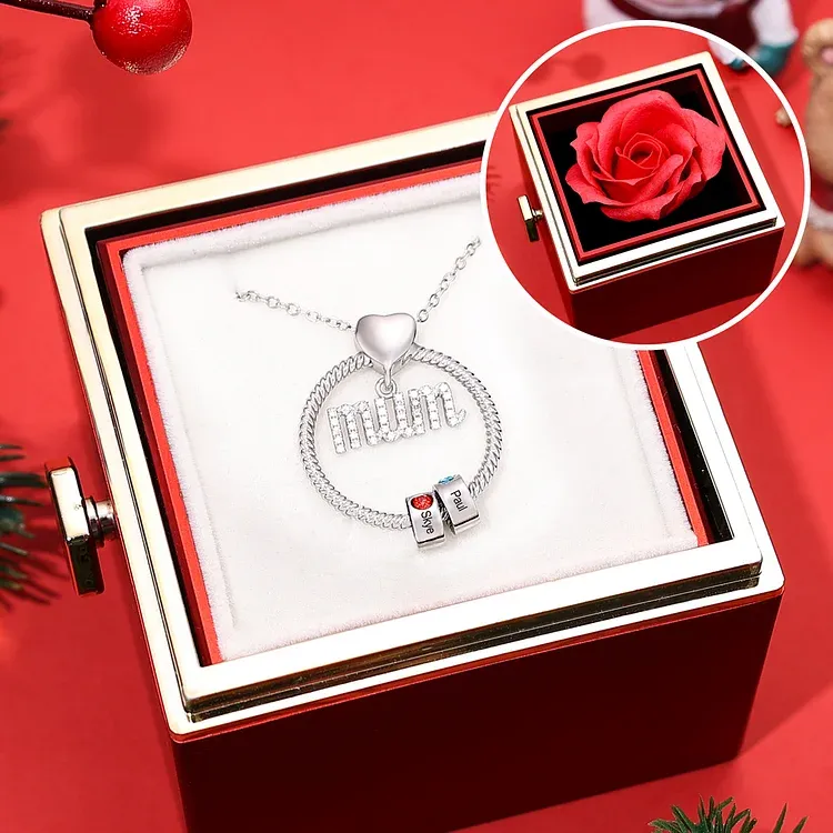Personalised Mum Circle Necklace Gift Set with Gift Box Custom 1-6 Names & Birthstones Pendant Necklace Gift For Mum