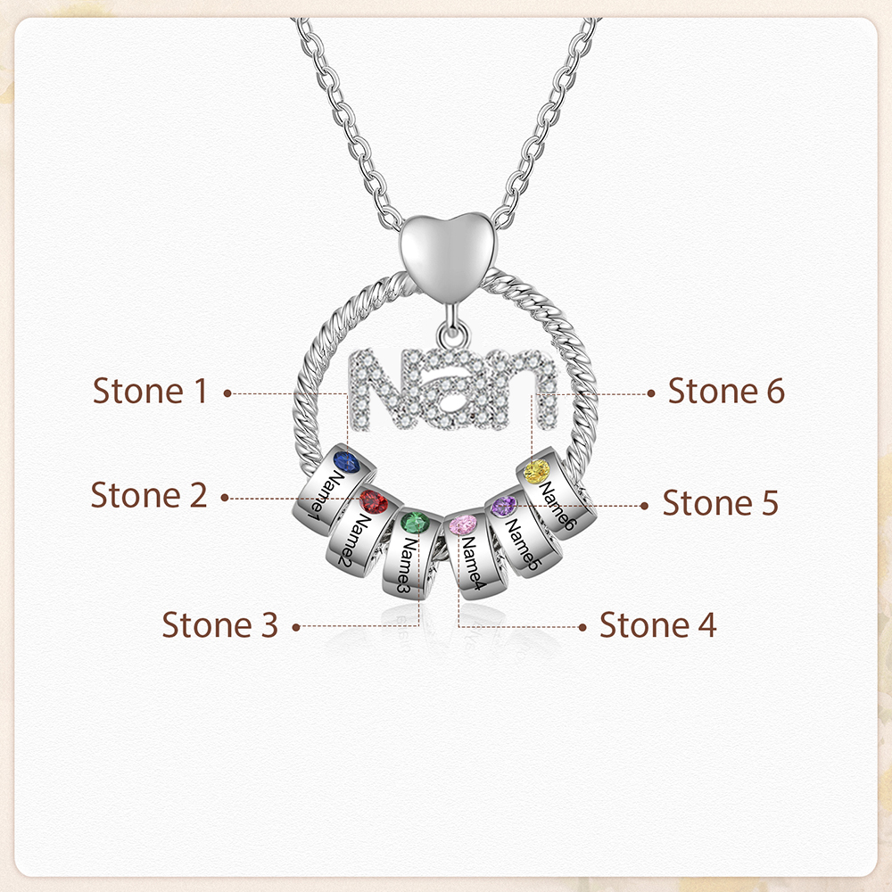 6 Names - Personalised Nan Necklace Custom Names 6 Birthstones Circle Pendant Necklace Christmas Gift for Grandma Nana-Jessemade AU