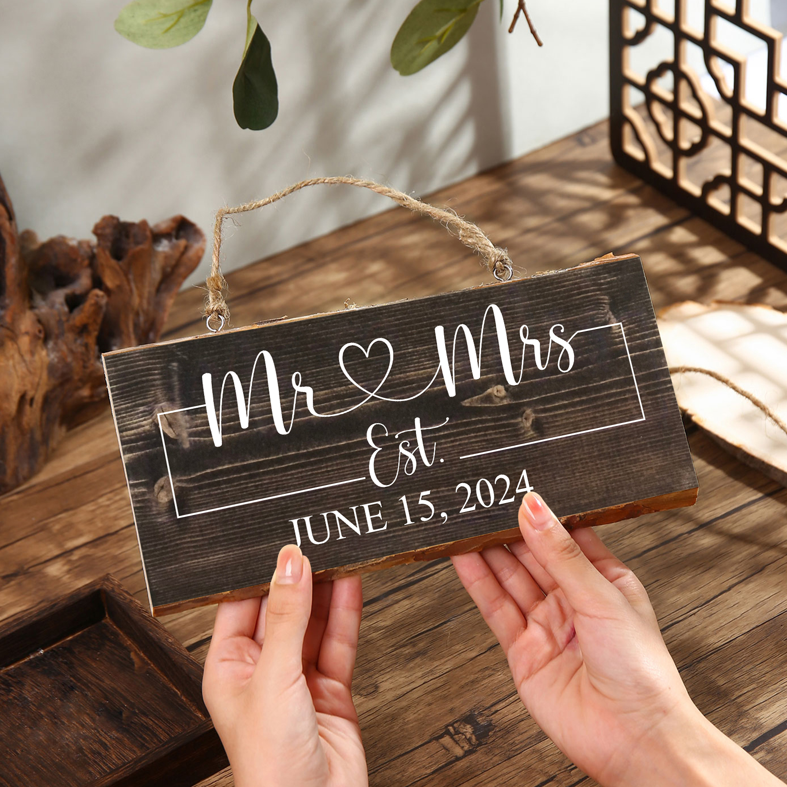 Personalised Date Rectangle Hanging Ornament Custom Wooden Sign Home Decor Gifts for Husband/Wife-Jessemade AU