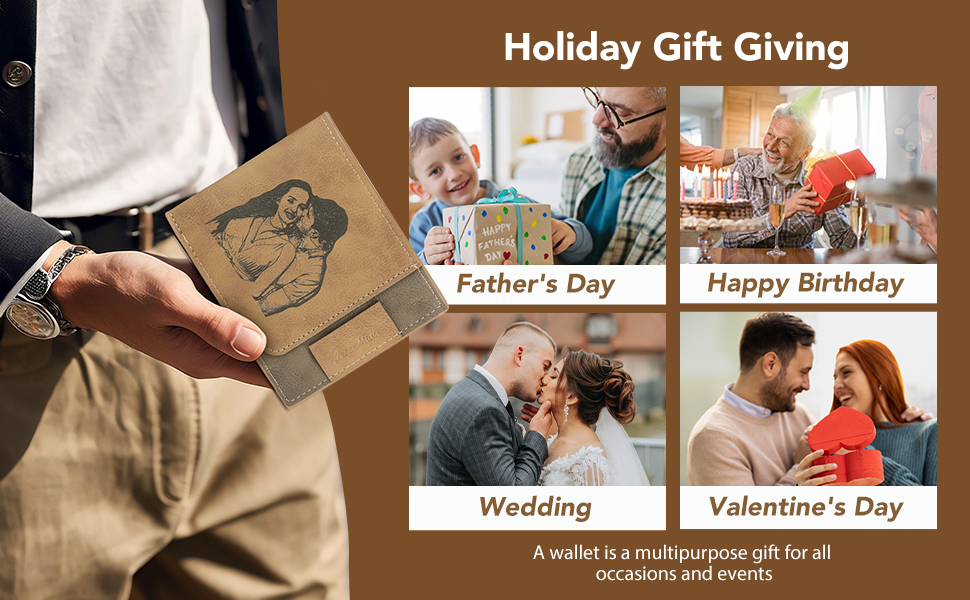 Personalised Photo & Name & Letter Billfold Wallet Monogram Leather Wallet Black Gift for Men-Jessemade AU