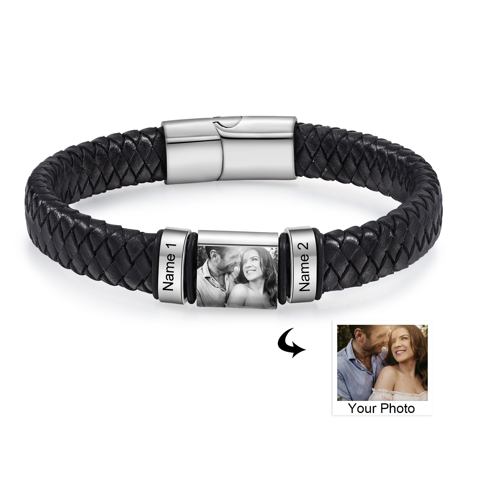 2 Names-Vintage Men's Bracelet Engraved Beads Leather Bracelet Gift for Father's Day
