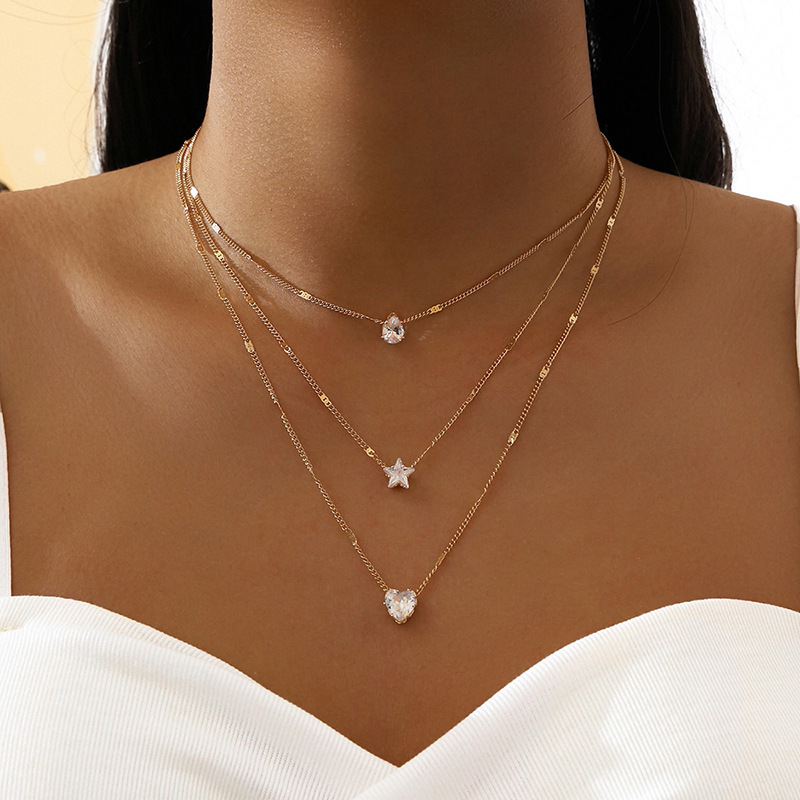 3-Layered Star and Heart Crystal Necklace