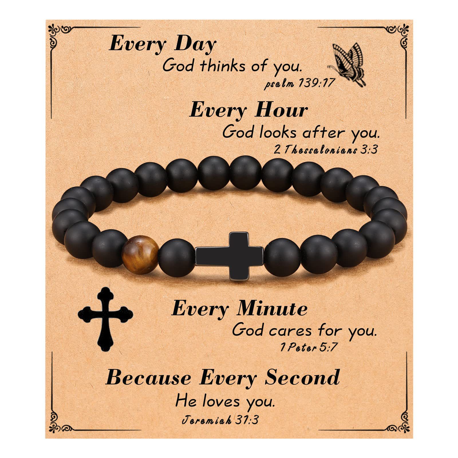 Black Gallstone Cross Bracelet Beads Bracelet-Jessemade AU