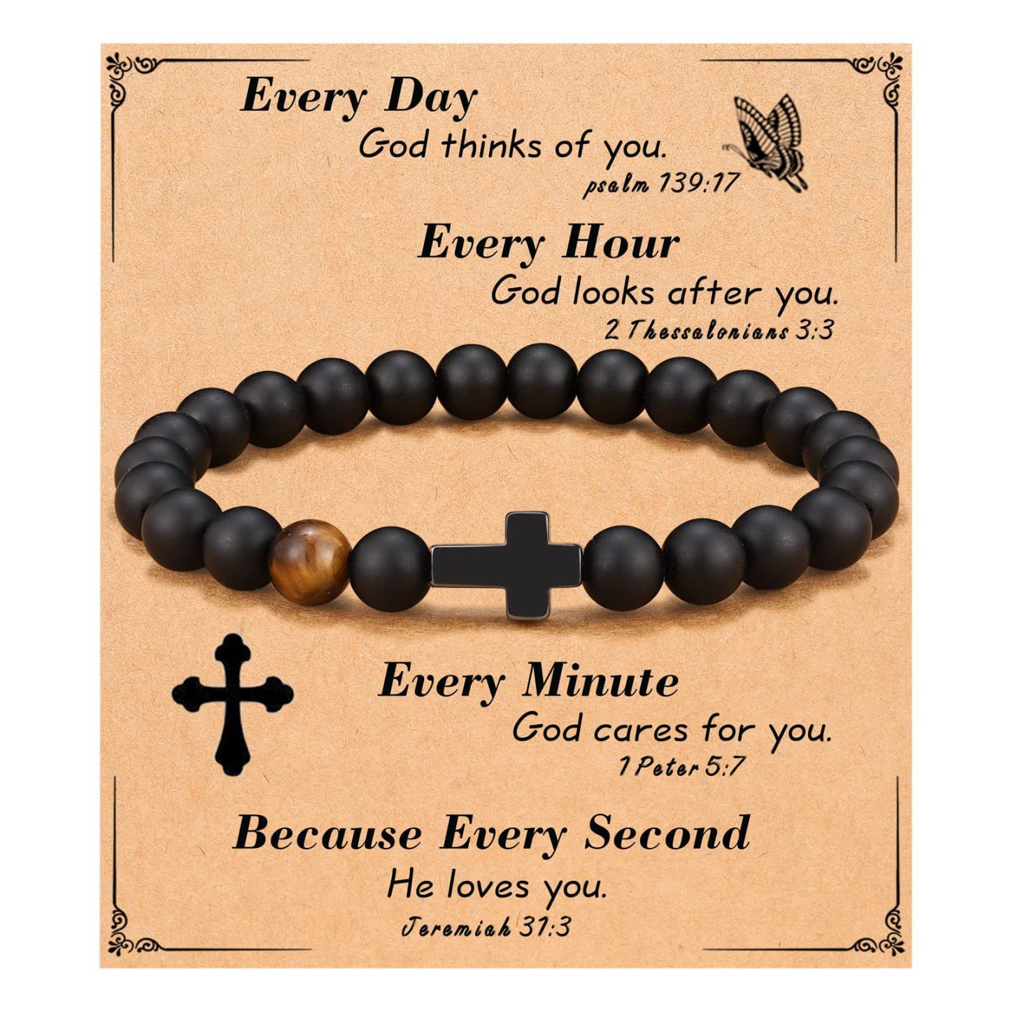 Black Gallstone Cross Bracelet Beads Bracelet-Jessemade AU