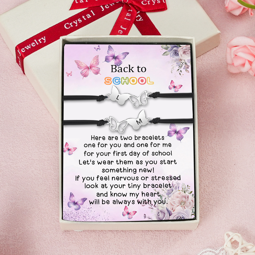 2 Pcs Bracelet Set Custom Letters Butterfly Bracelets Back To School Gift for Girls Kids-Jessemade AU