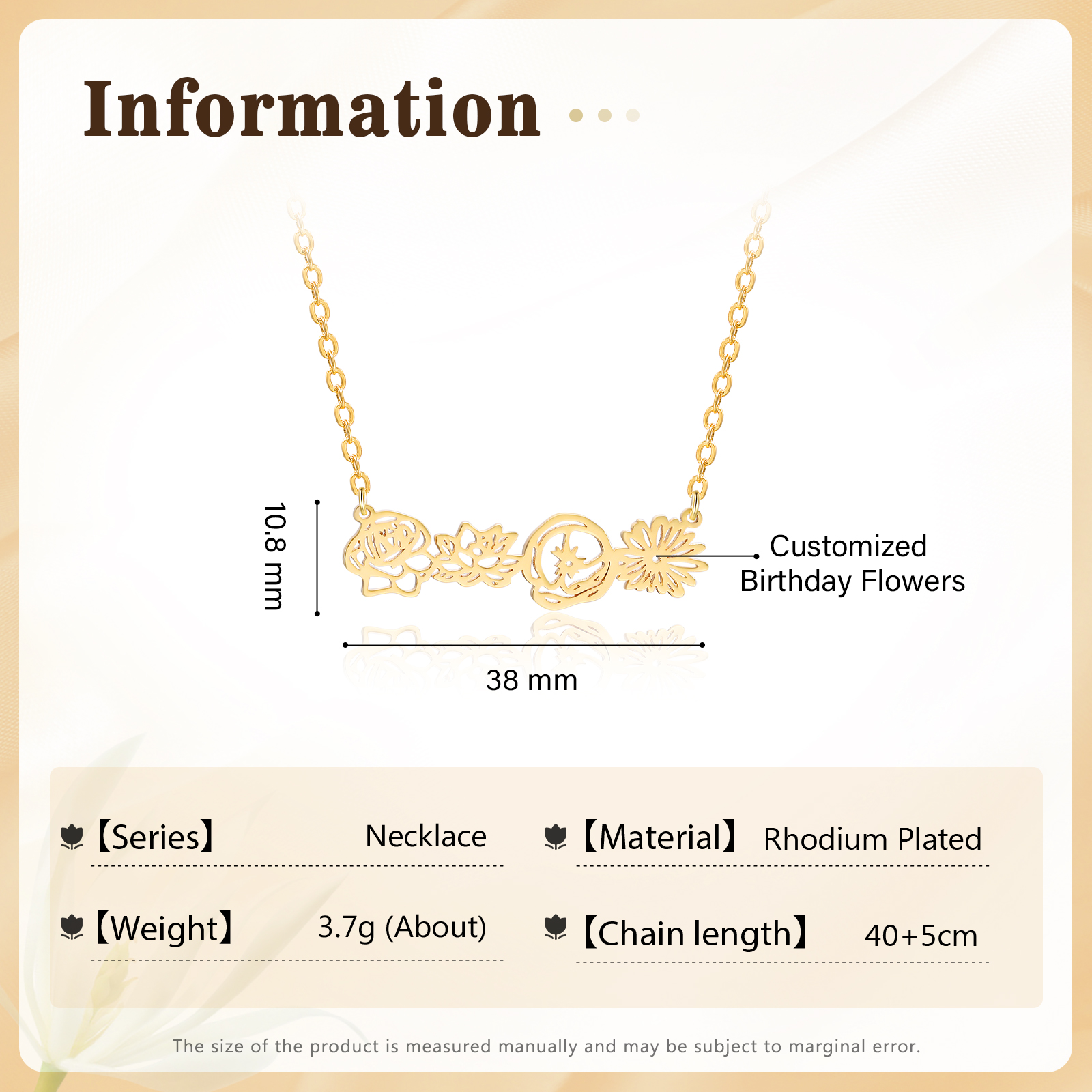 Personalised 4 Birthday Flowers Necklace Gold Custom Pendant Necklace Birthday Gift for Her-Jessemade AU