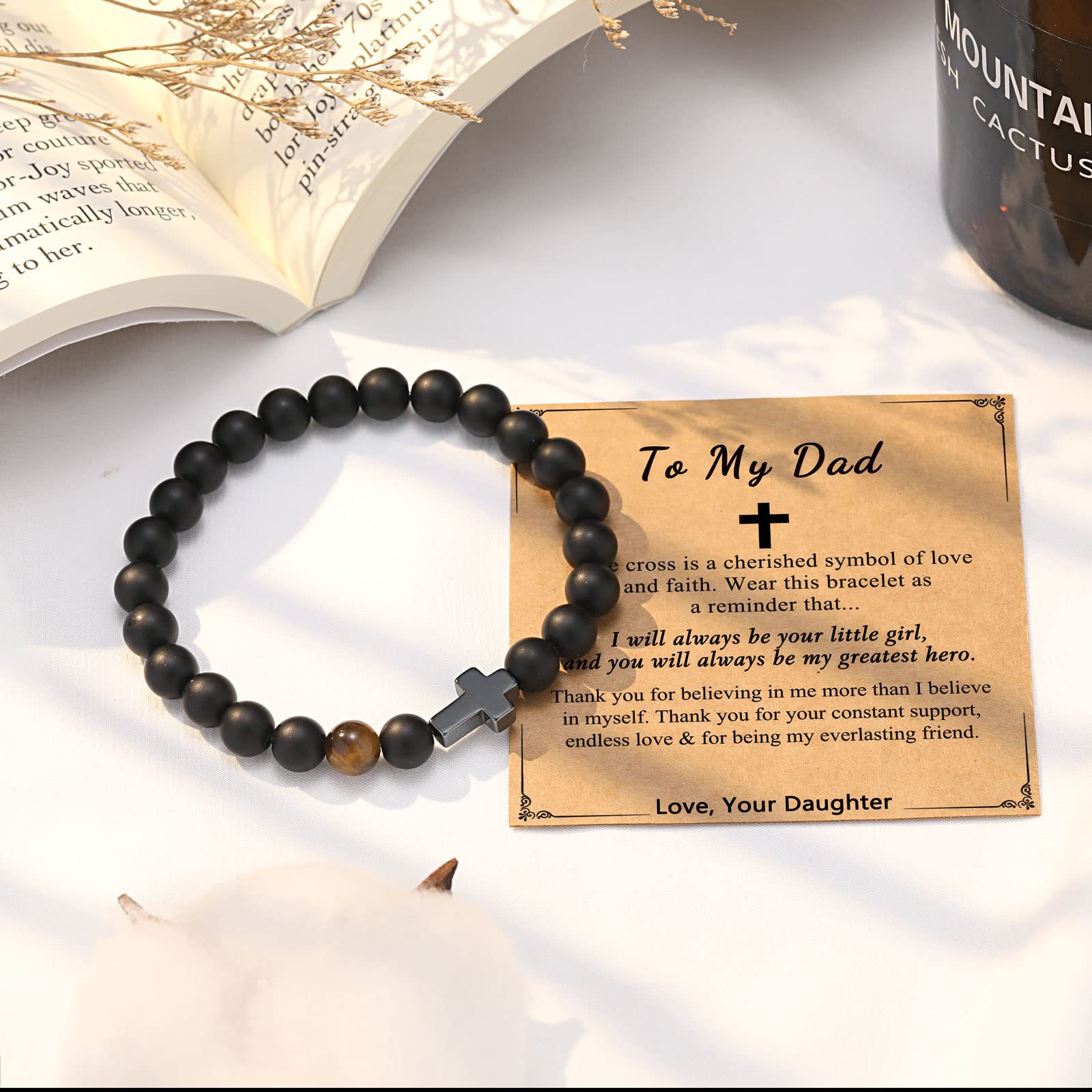 Black Gallstone Cross Bracelet Beads Bracelet-Jessemade AU